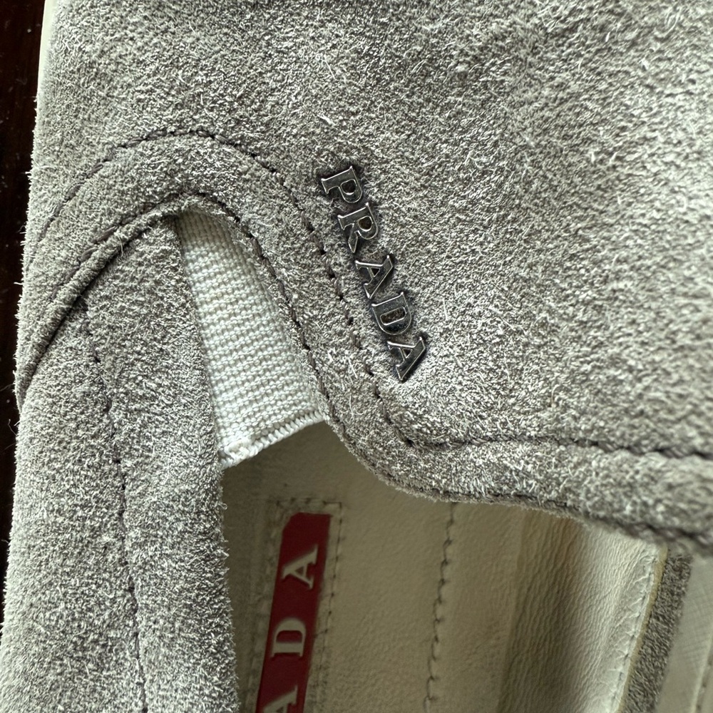 Prada Textured Gray Suede Loafers - Picture 2 of 5